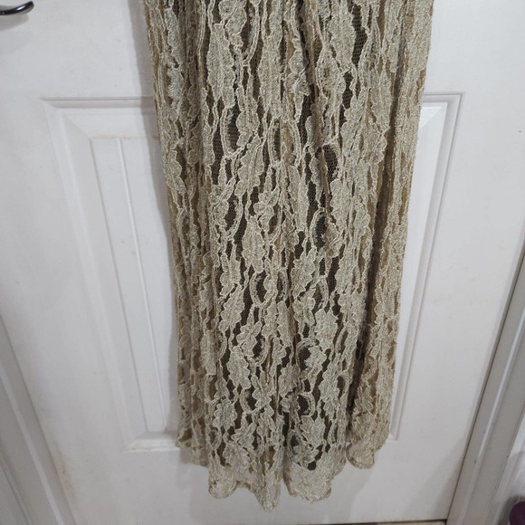 Free People Maxi Dress Blackened Crushed Gold Lace Embroidered Beaded RARE! - Picture 11 of 16